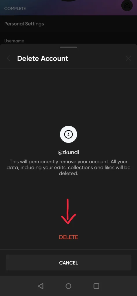 Delete account option, where user can finally delete account